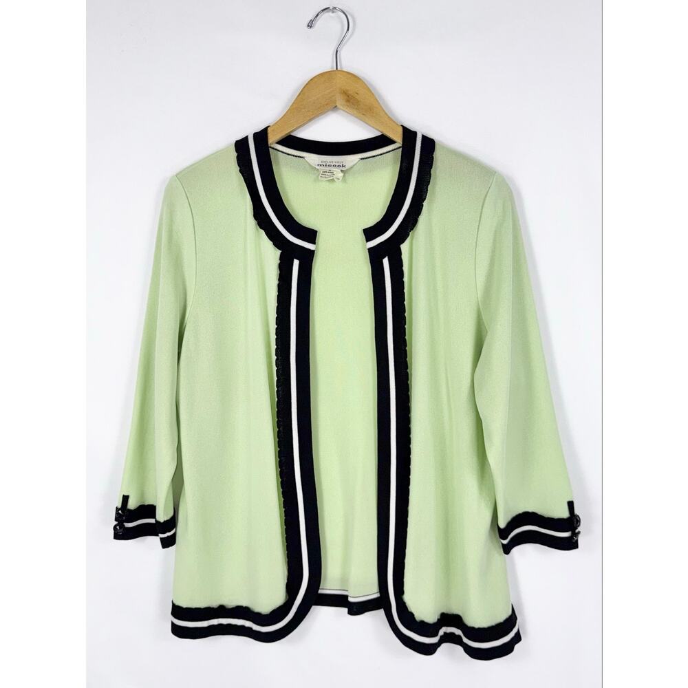 Exclusively Misook Colorblock Trim Cardigan Women's Small Mint Green
